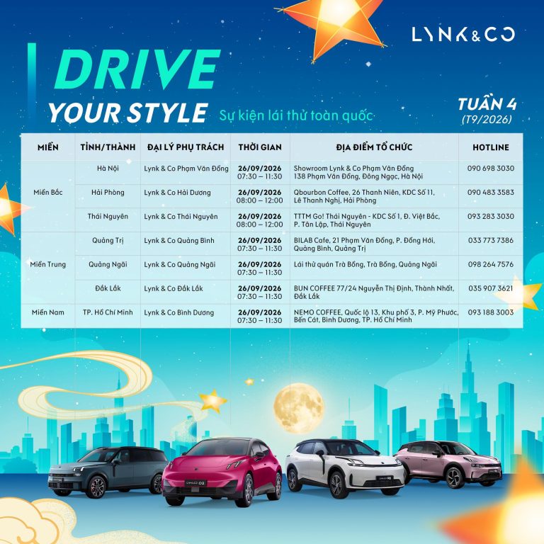 Lịch lái thử lynkco toàn quốc tháng 09-2026